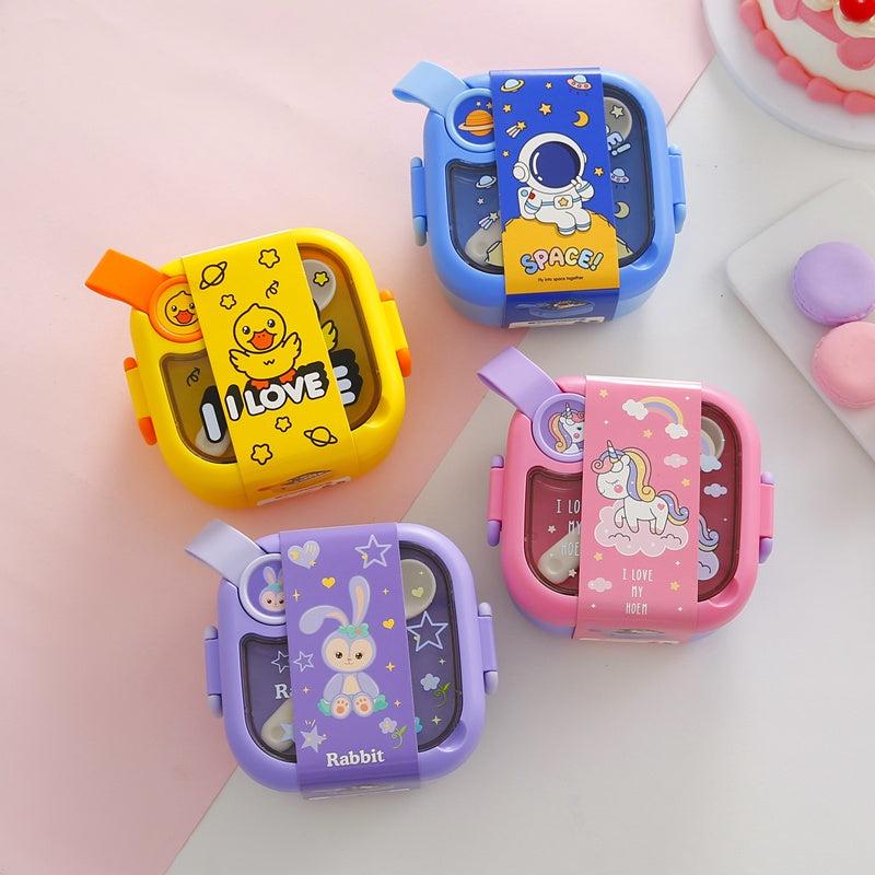Square Kids Stainless Steel Lunch Box with Spoon and Scissor - 750 ml