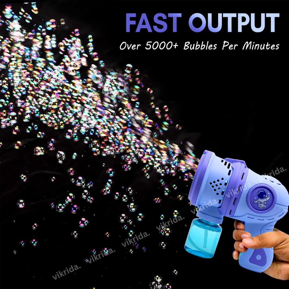 Leak-Proof Design Automatic Bubble Gun for Kids & Toddlers with LED Light - includes 2 Bubble Liquid Bottles - Blue