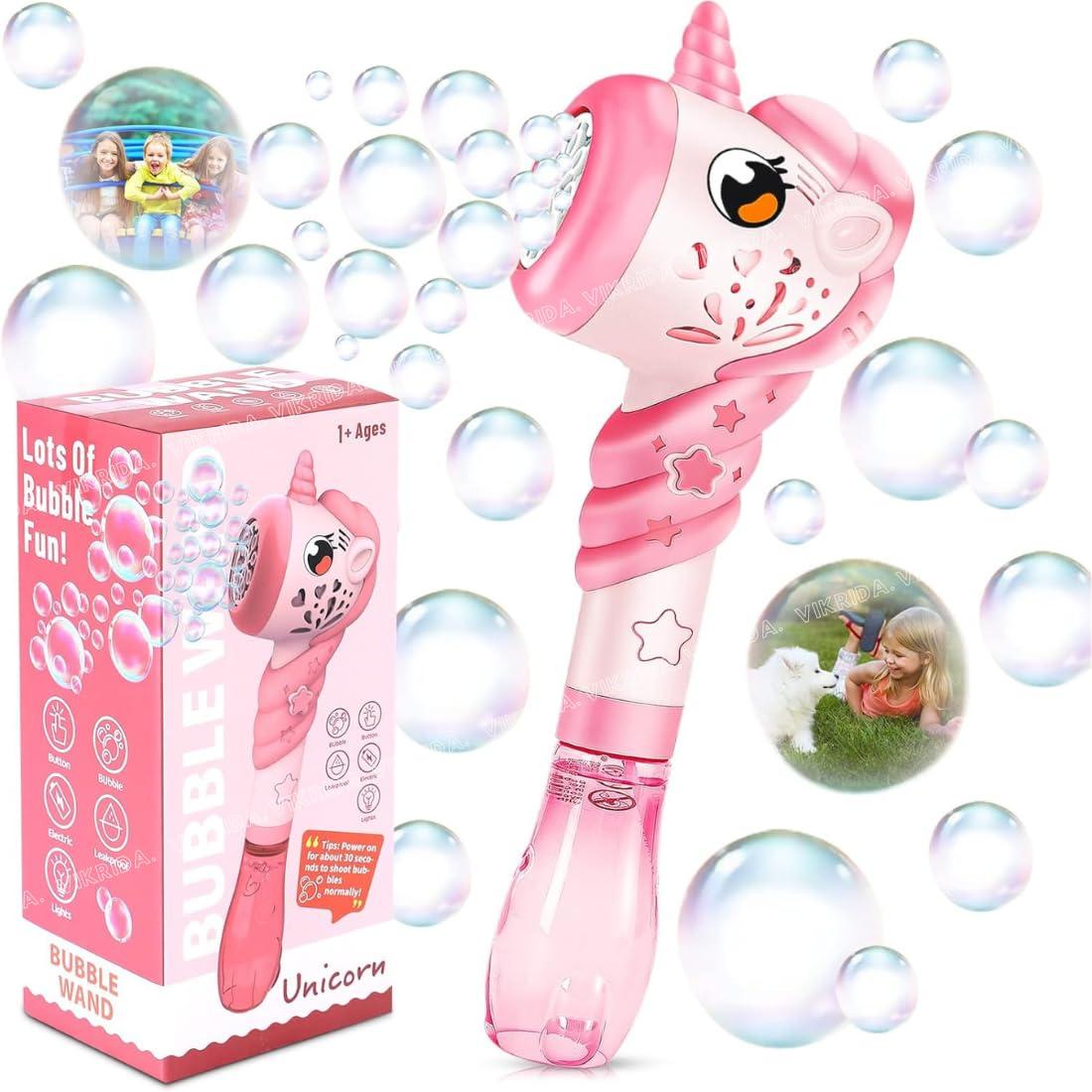 Leak-Proof Design Automatic Bubble Gun for Kids & Toddlers with LED Light - includes 2 Bubble Liquid Bottles - Blue