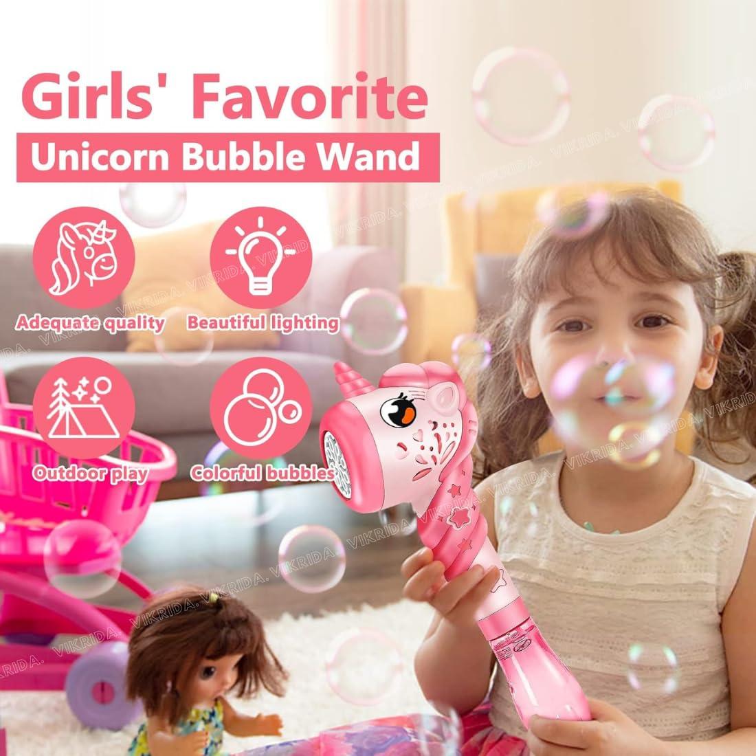 Leak-Proof Design Automatic Bubble Gun for Kids & Toddlers with LED Light - includes 2 Bubble Liquid Bottles - Blue