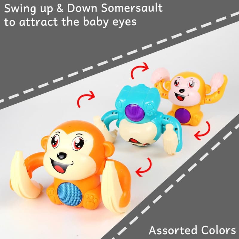 Rolling Banana Monkey Toys with Voice/Touch Sensor On Dancing Monkey Dancing Toy for Kids Rolling Electric Monkey for Children Doll Tumble Monkey Toy with Sound&Light Effects - Multi Color — view 3