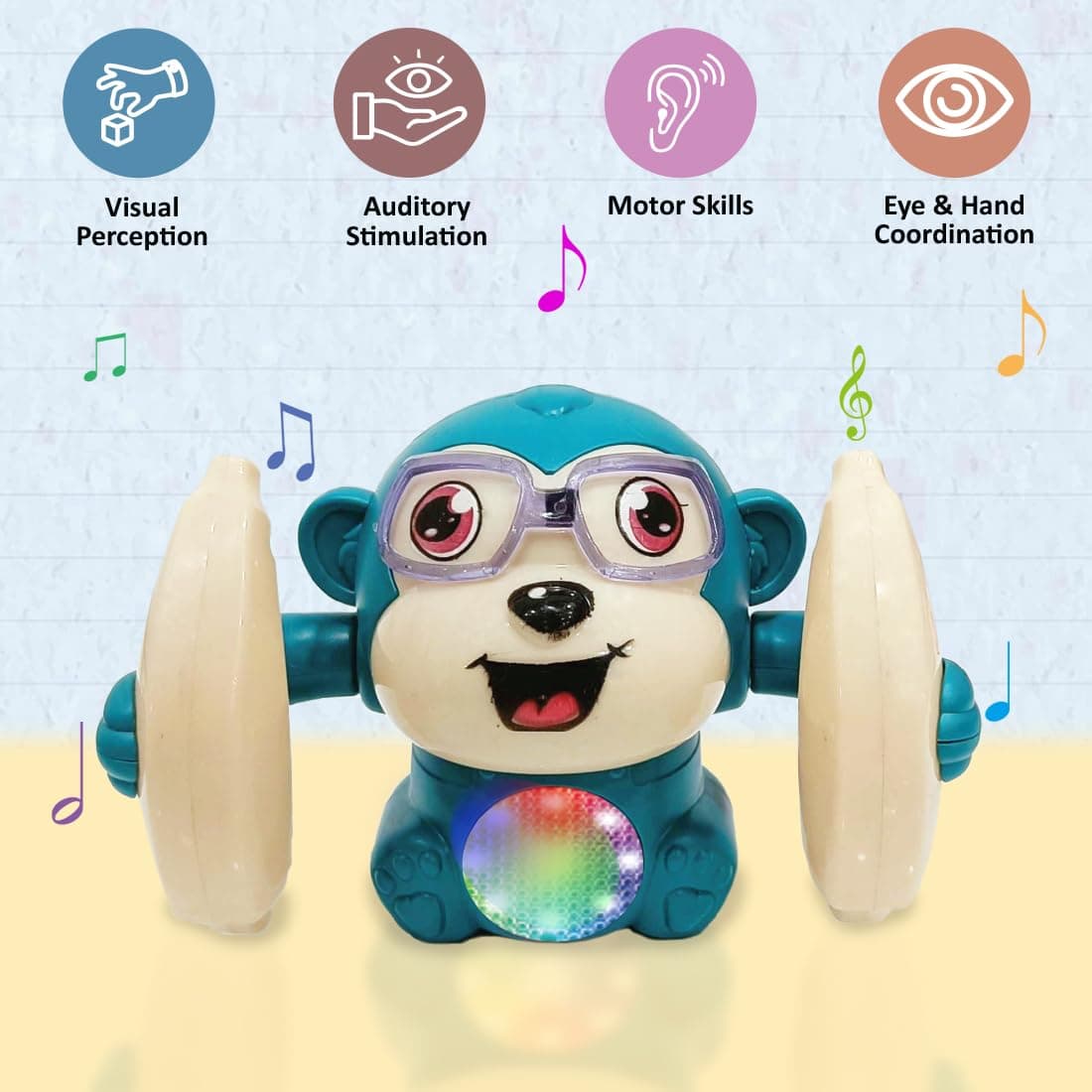 Rolling Banana Monkey Toys with Voice/Touch Sensor On Dancing Monkey Dancing Toy for Kids Rolling Electric Monkey for Children Doll Tumble Monkey Toy with Sound&Light Effects - Multi Color — view 4
