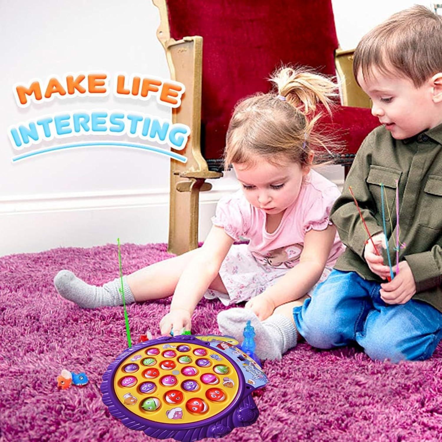 Fishing Game Toys with Slideway, Electronic Toy Fishing Set with Magnetic Pond, Learning Educational Toys