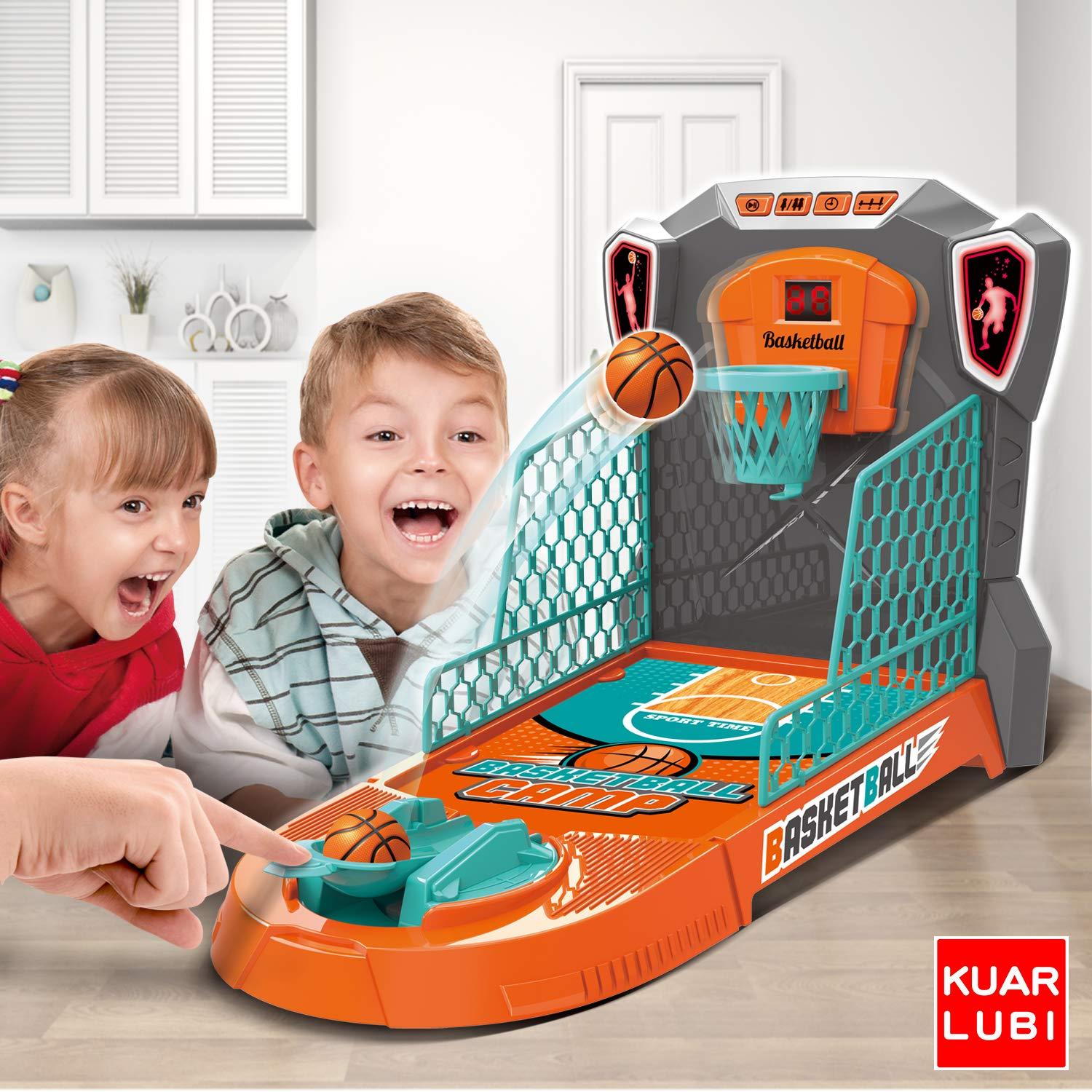 Basketball Shooting Game Toy, Desktop Table Basketball Games Set with Basketball Court, Move Basket, Light and Score Fun Sports