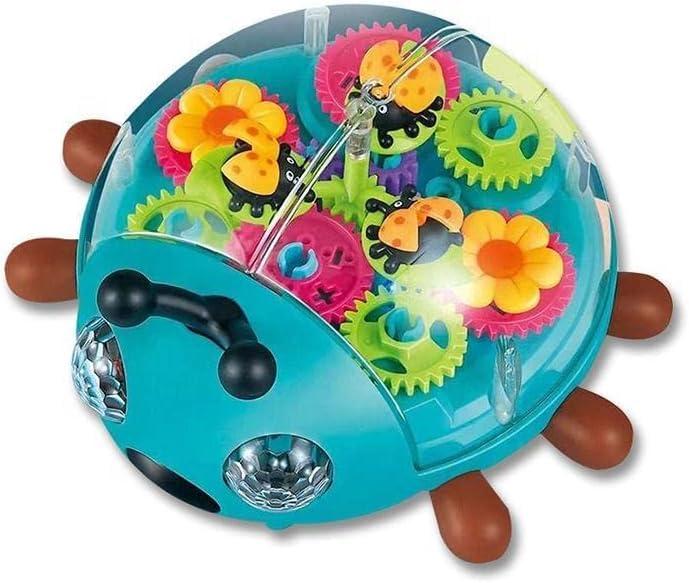 Transparent Lady Bug Walking Musical Toy with 3D Lights Bump and Go Moving for Kids