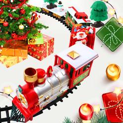 Kidoyz Christmas Tree Music Train Set, Xmas Sounds Light Locomotive, 22pcs Electric Engine Railway Track Playset, Kids Gifts Express Cargo Toy Rail, Snowman Carriage Santa Clause Sleigh