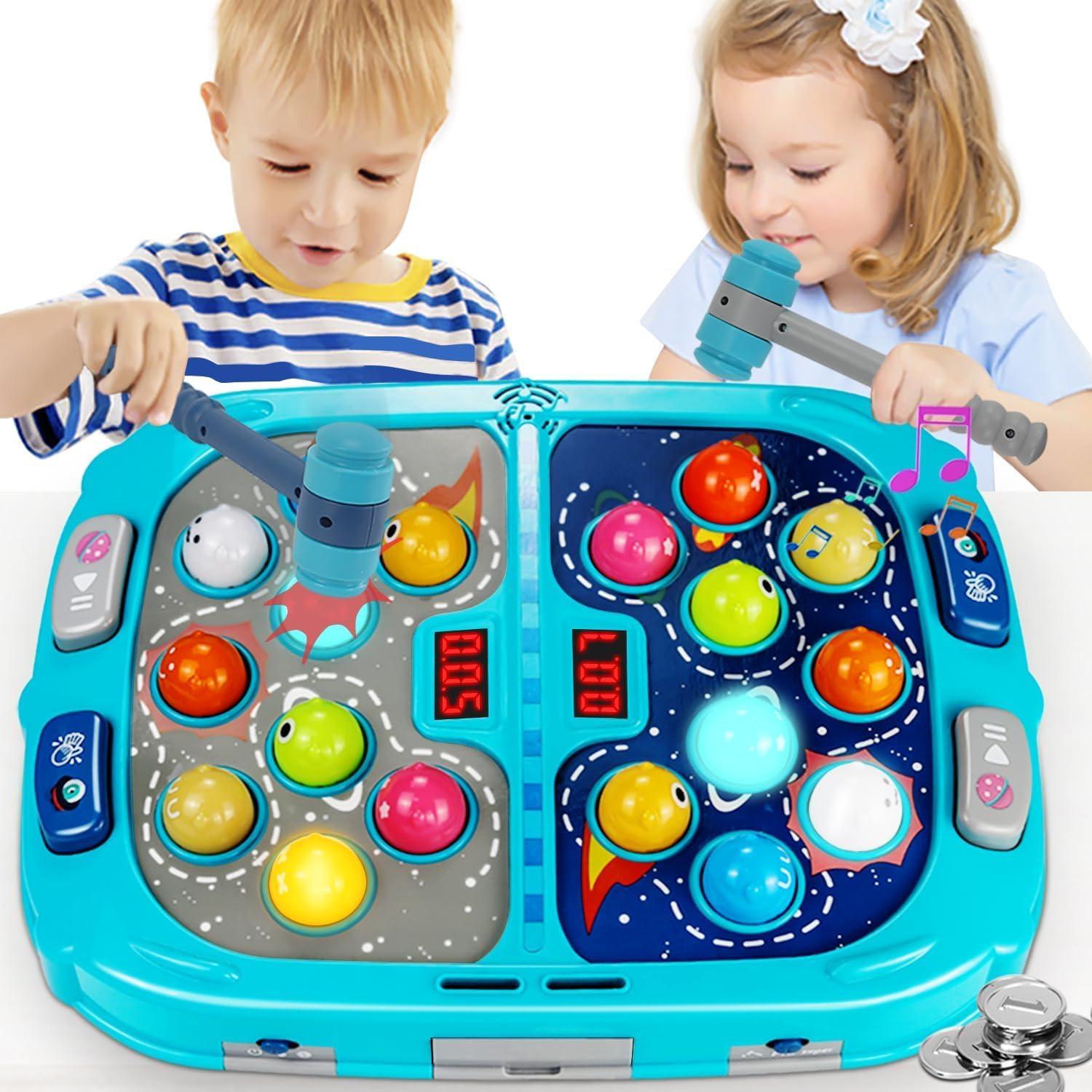 Whack Mole Game for Toddlers, Hammering Game for 3 4 5 6 7 8+ Year Old Boys Girls Child, Interactive Educational Toys with Sound and Light, PK Mode with 2 Hammers Best for Gift