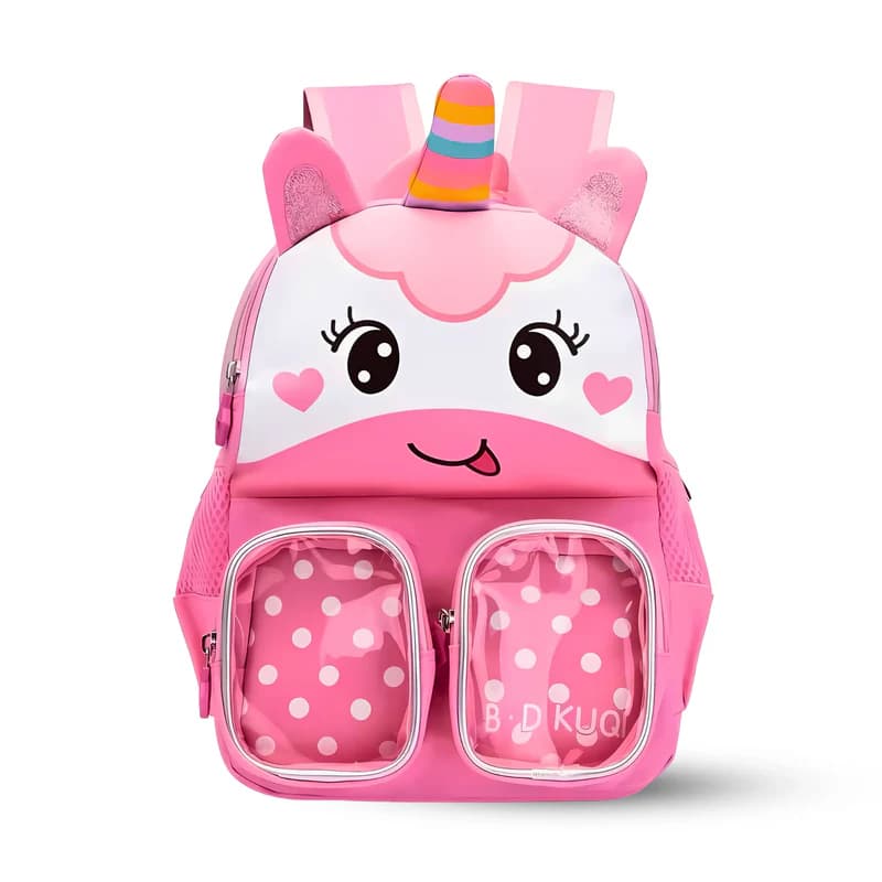 Trendy Unicorn Printed Cartoon Character Backpack for Kindergarten - Fun, Durable, Spacious with Front Pockets - Yellow