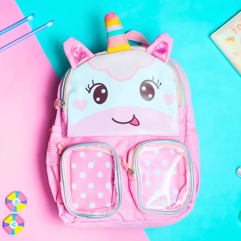 Trendy Unicorn Printed Cartoon Character Backpack for Kindergarten - Fun, Durable, Spacious with Front Pockets - Yellow — view 2