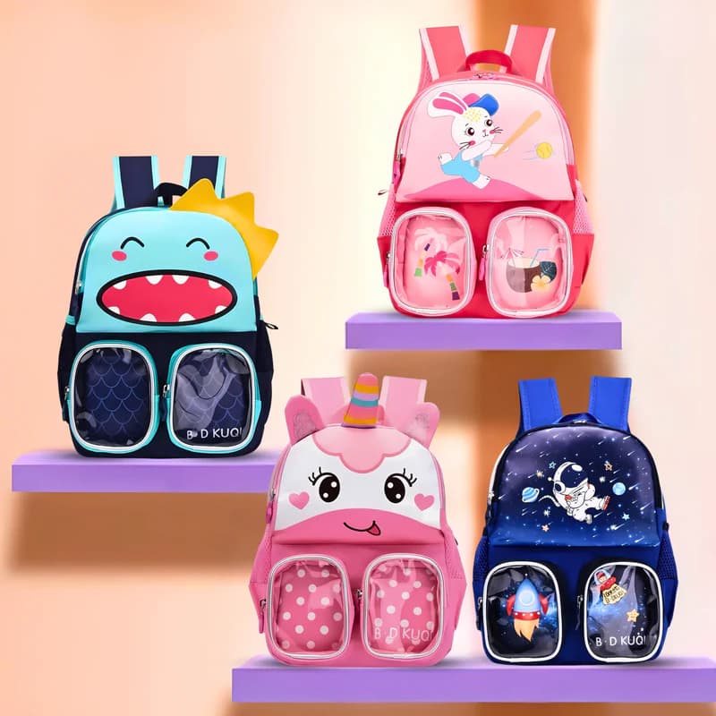 Trendy Unicorn Printed Cartoon Character Backpack for Kindergarten - Fun, Durable, Spacious with Front Pockets - Yellow — view 3