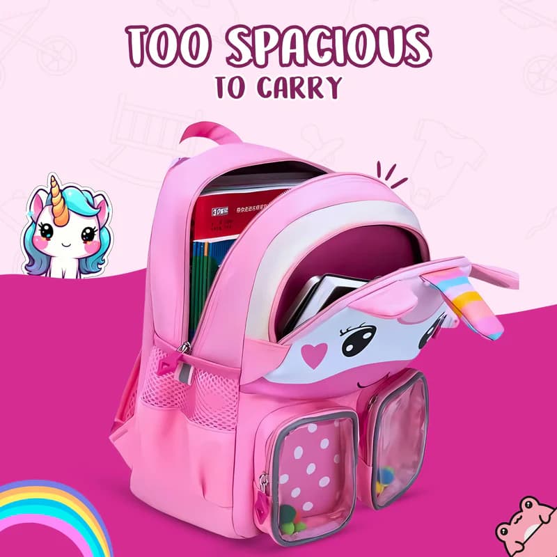 Trendy Unicorn Printed Cartoon Character Backpack for Kindergarten - Fun, Durable, Spacious with Front Pockets - Yellow — view 5