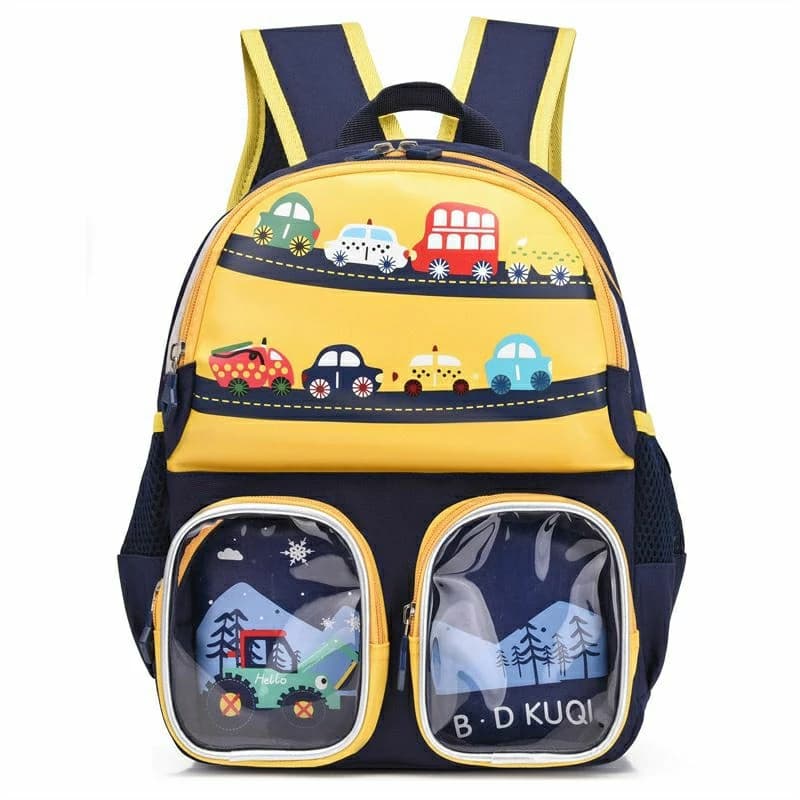 Trendy Kids Cartoon Character Backpack for Kindergarten - Fun, Durable, Spacious with Front Pockets - Bule-Yellow