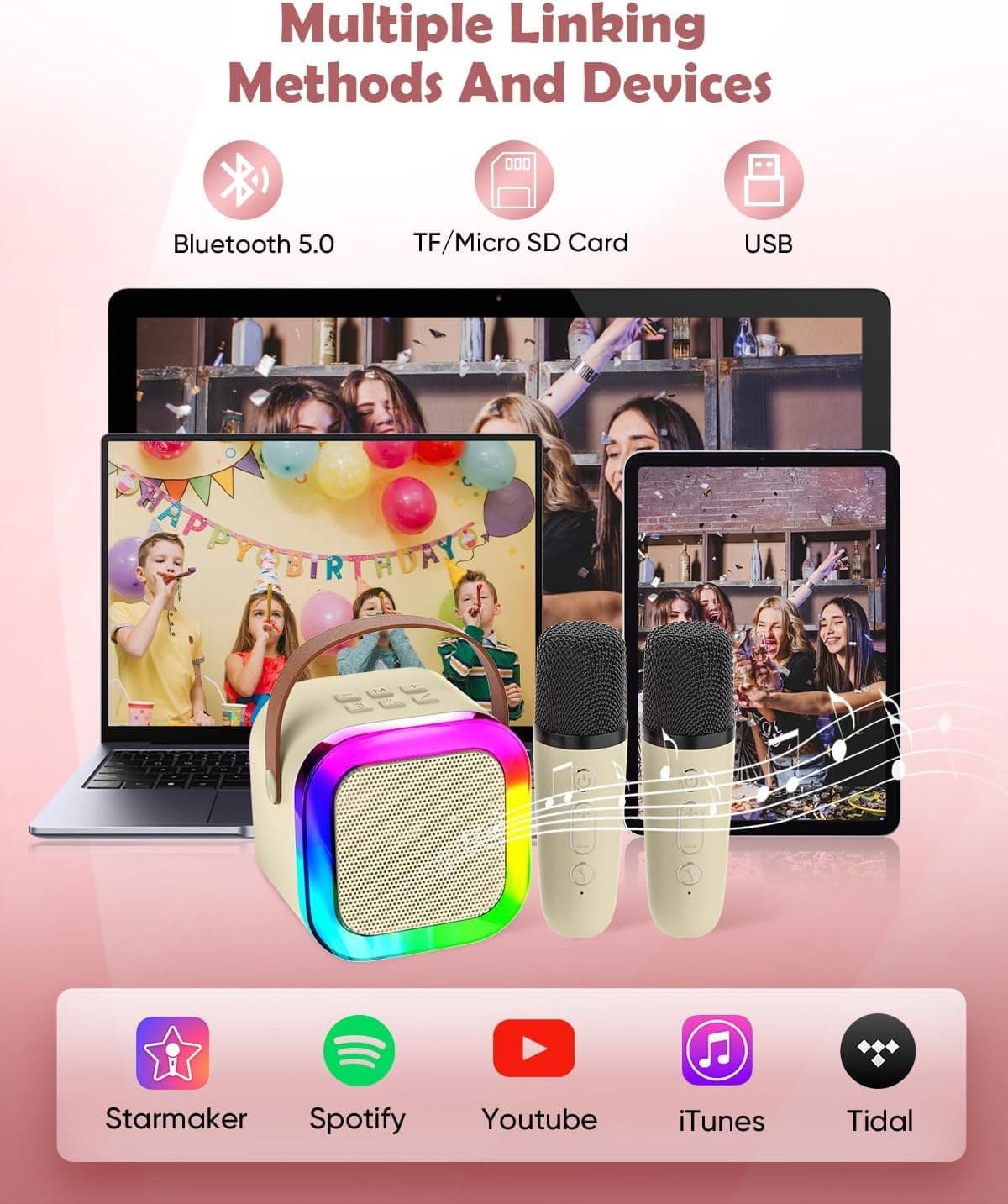 Mini Portable Bluetooth Karaoke Speaker With Wireless Microphone and Lights  (Multicolor) — view 4