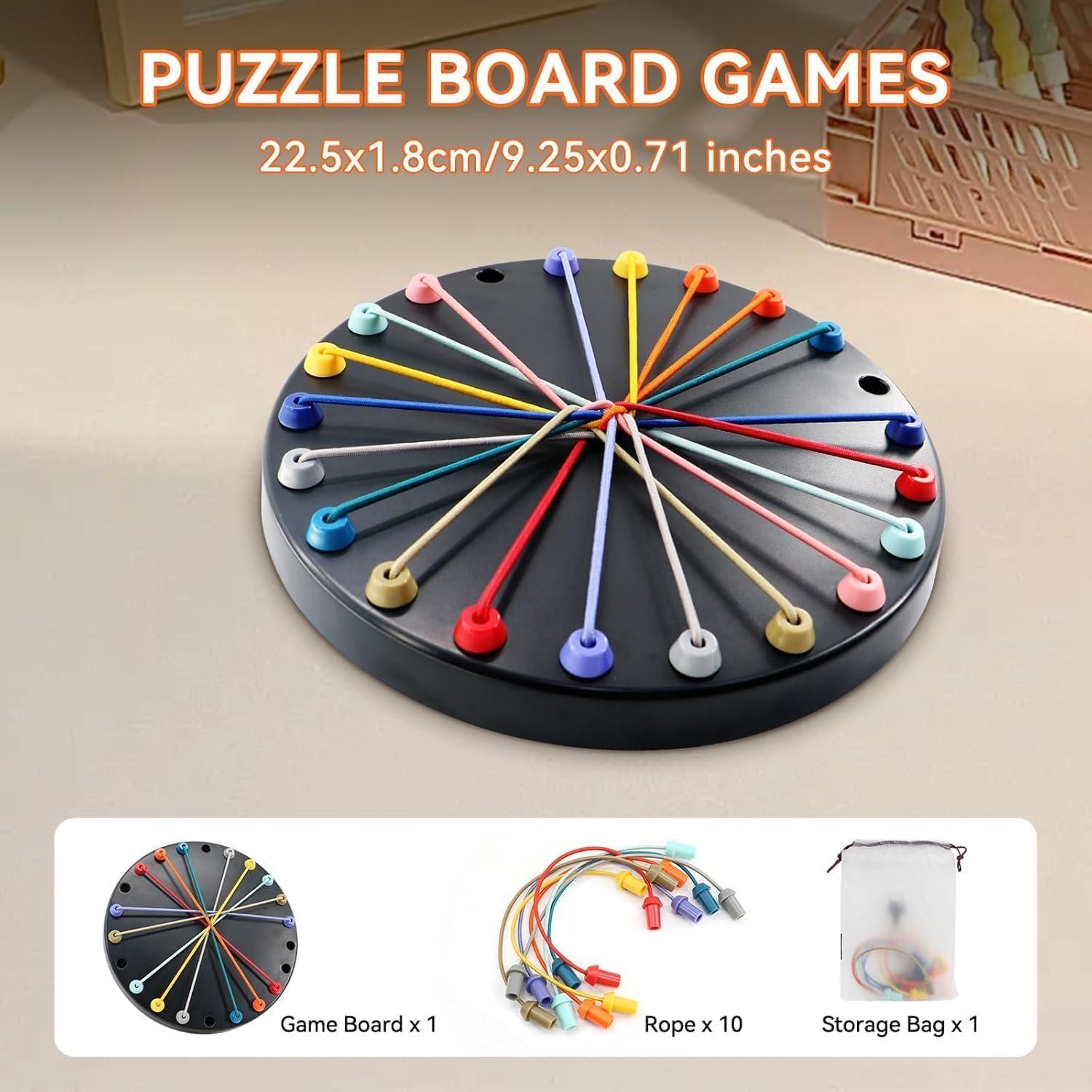 Rope Challenge Board Game, Interactive Puzzle with 10 Elastic Ropes, Family Game, Brain Boosting Family Game
