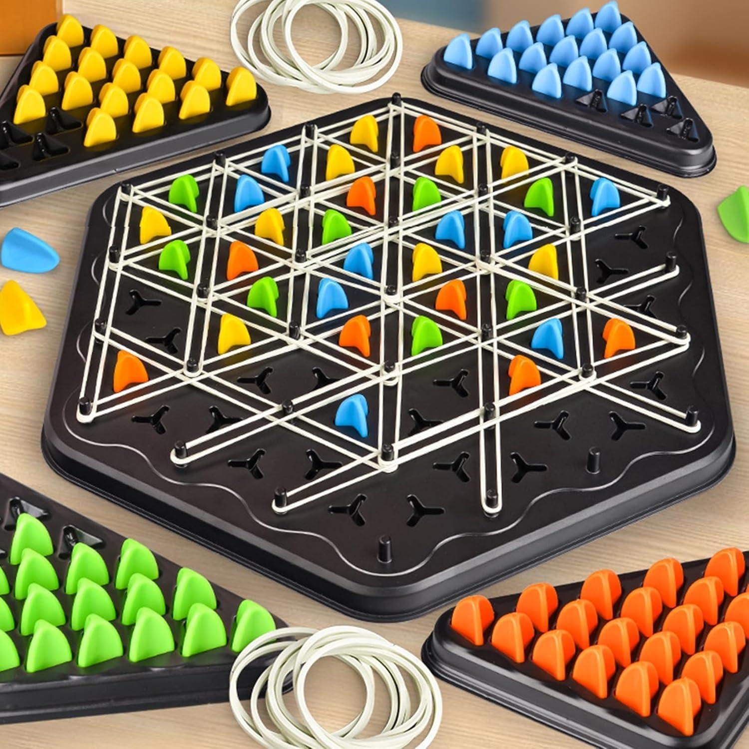 Chain Triangle Chess Game, Strategic Board Game with Rubber Bands, 2-4 Players, Interactive Brain Teaser Puzzle Set for Kids & Adults
