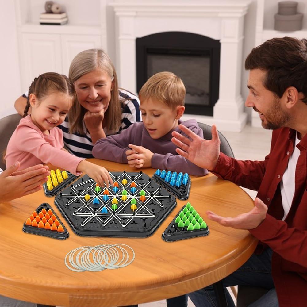 Chain Triangle Chess Game, Strategic Board Game with Rubber Bands, 2-4 Players, Interactive Brain Teaser Puzzle Set for Kids & Adults