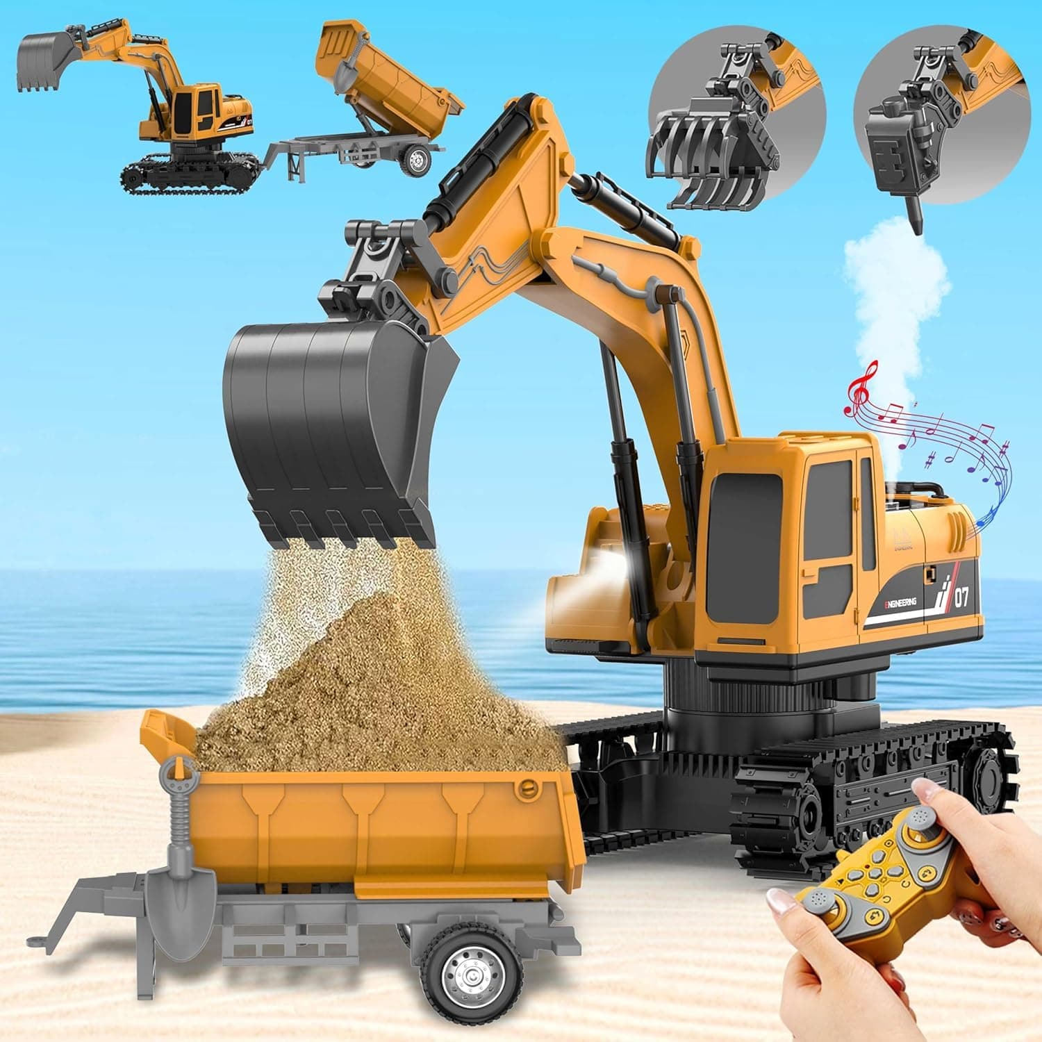 CB Toy Excavator for Kids – 1:22 11-Channel Metal Remote Control Construction Vehicle with Lights, Sounds & 360° Rotation Yellow Digger Truck (Ages 6–12) — view 2