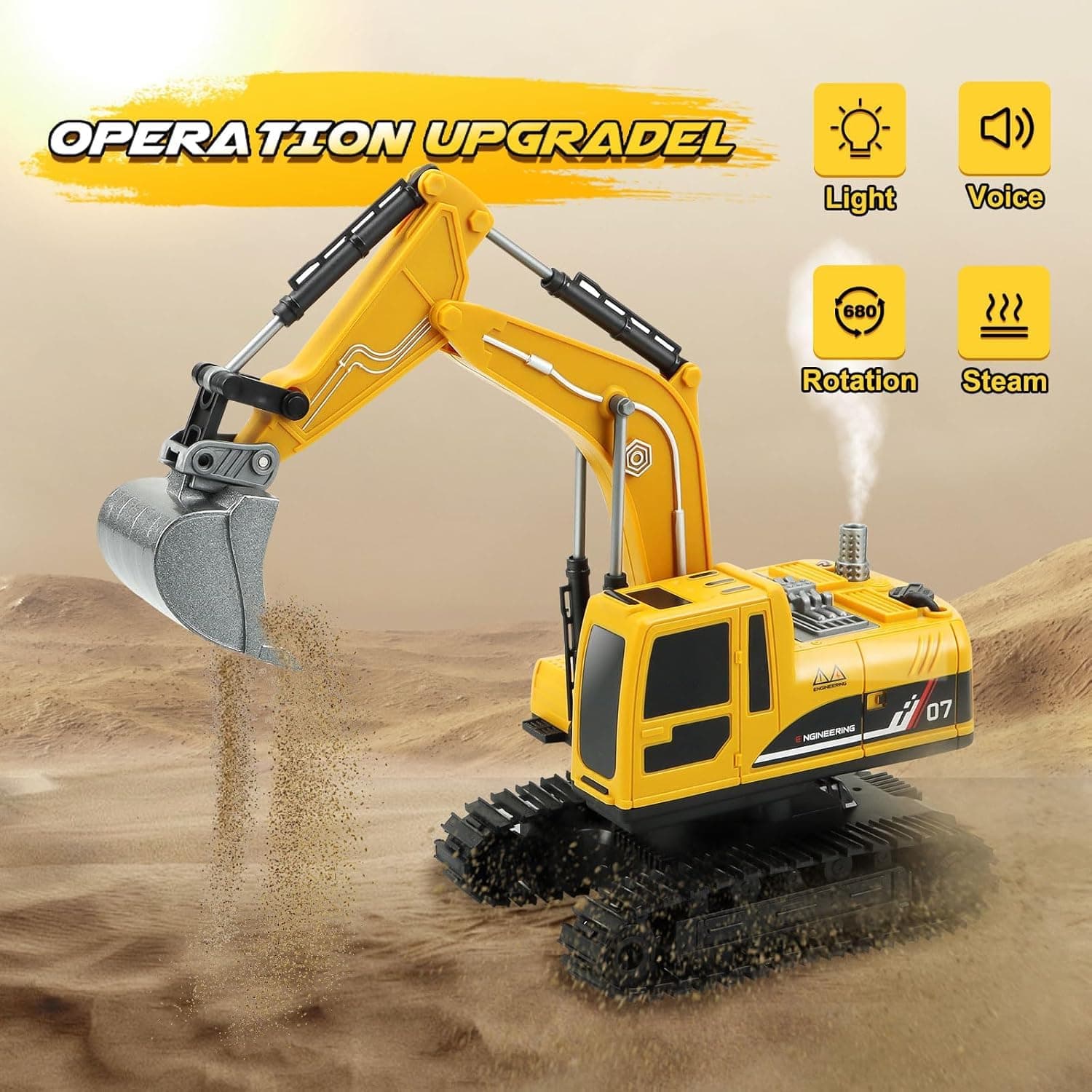 CB Toy Excavator for Kids – 1:22 11-Channel Metal Remote Control Construction Vehicle with Lights, Sounds & 360° Rotation Yellow Digger Truck (Ages 6–12) — view 3