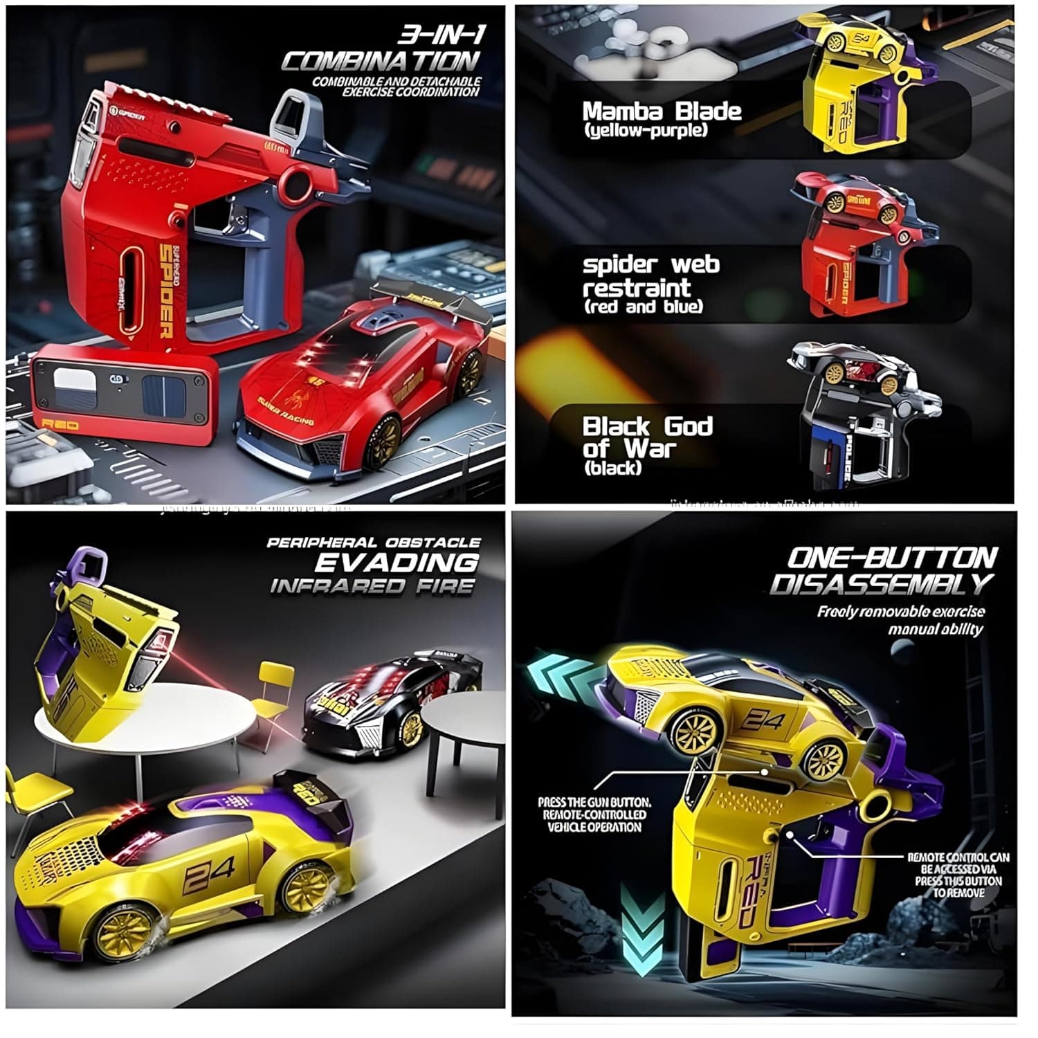 2.4G RC Sports Car with Infrared Battle Gun, 3-in-1 Detachable Remote Control Racing Car, Shooting & Rollover Action Toy Car for Kids Boys Girls — view 7