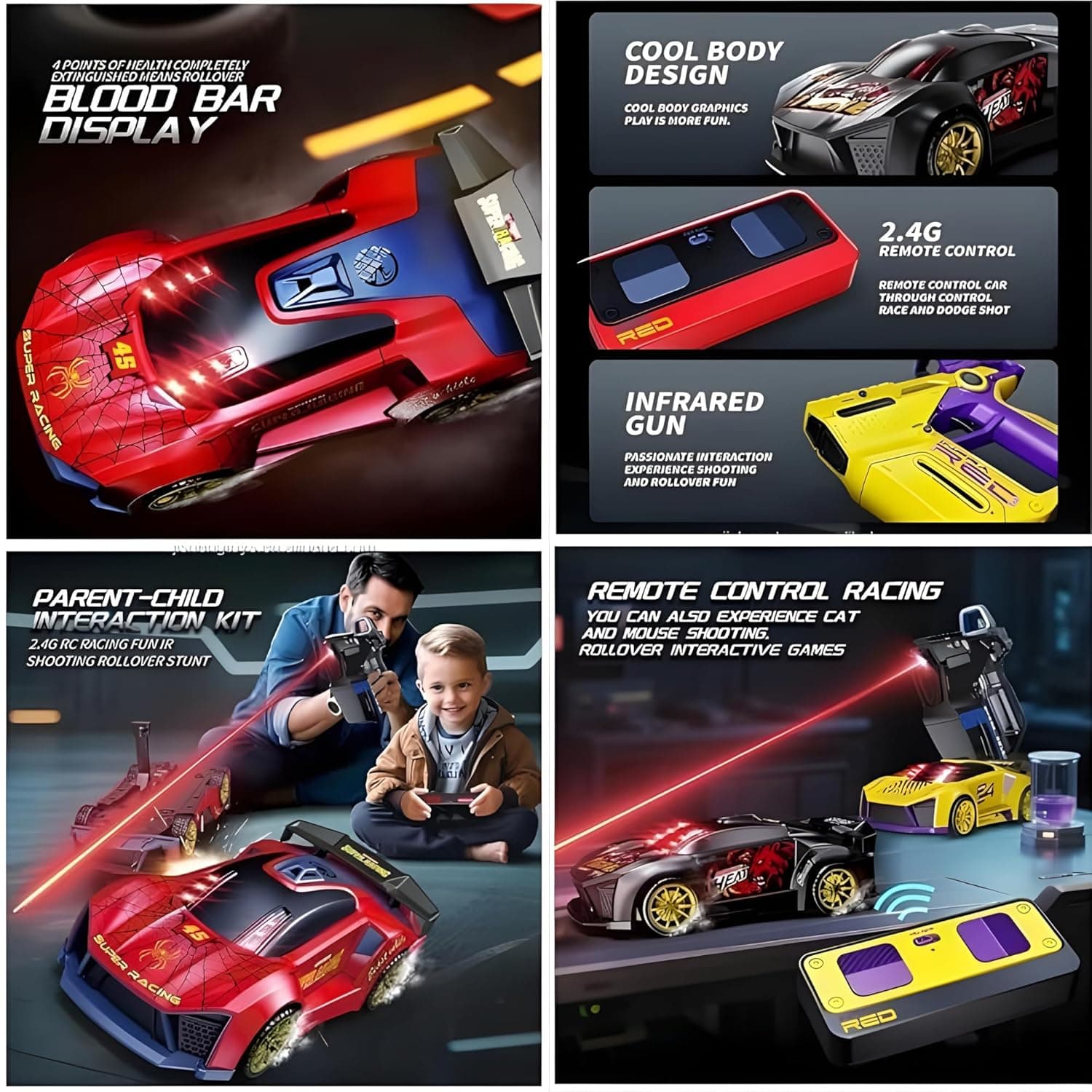 2.4G RC Sports Car with Infrared Battle Gun, 3-in-1 Detachable Remote Control Racing Car, Shooting & Rollover Action Toy Car for Kids Boys Girls — view 8
