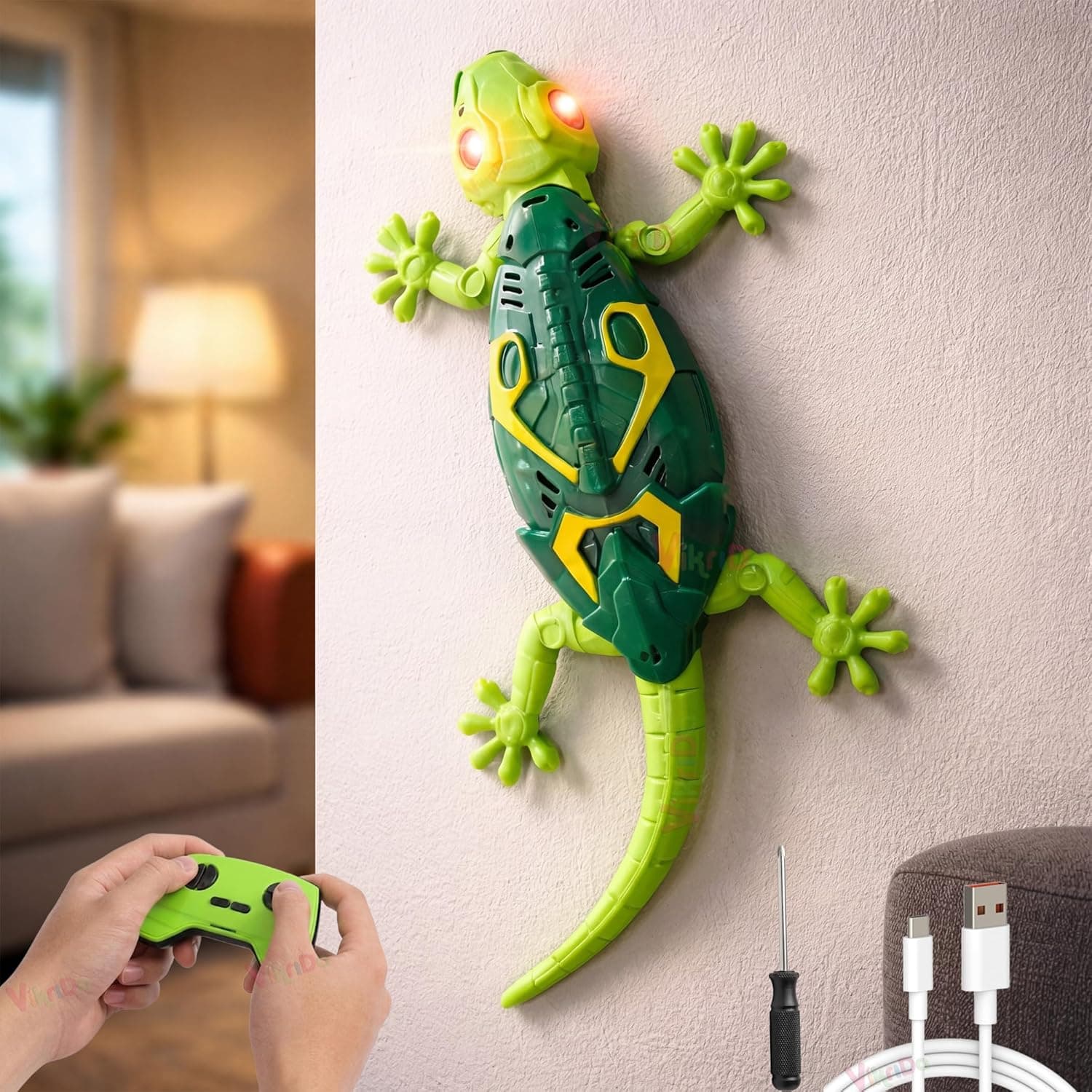 Rechargeable Remote Control Robot Lizard | 360° Rotation, Low Noise, LED Lights | Fun Wall Crawler Prank Toy for Kids Ages 4+