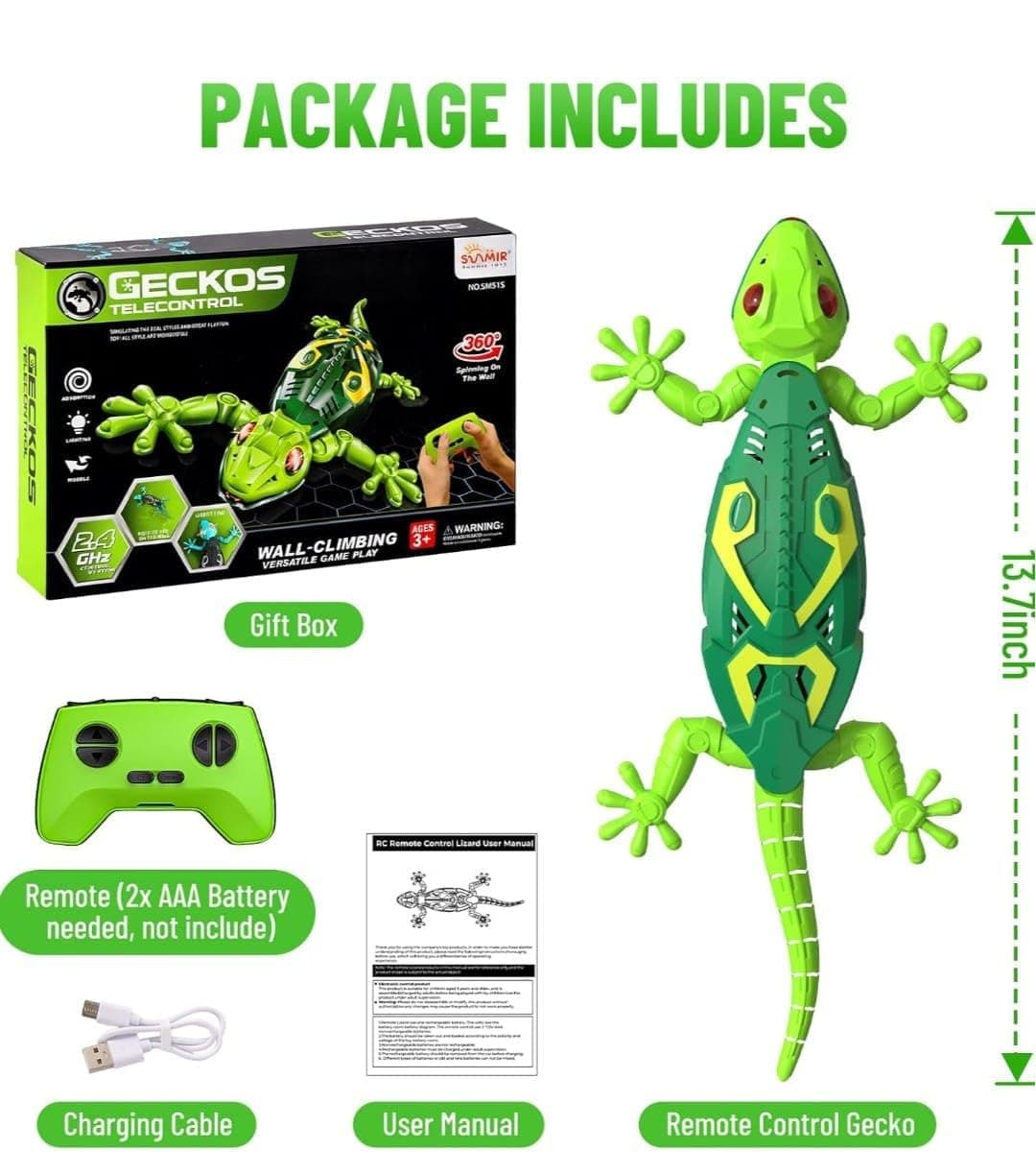 Rechargeable Remote Control Robot Lizard | 360° Rotation, Low Noise, LED Lights | Fun Wall Crawler Prank Toy for Kids Ages 4+ — view 4